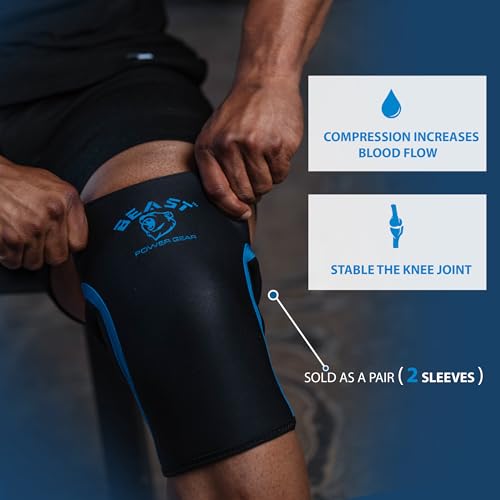 Beast Power Gear Neoprene Compression Knee Sleeves 7MM (Pair) Enhanced Knee Support in Squats Powerlifting Weightlifting and Wrestling – Unisex