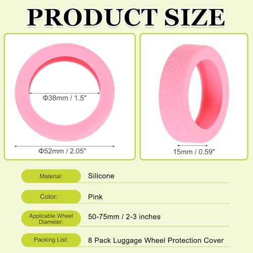 Image of 8Pack Luggage Wheel Protection Cover, Wear Resistant Anti Noise Silicone Protector Cover for 2-3 inch Spinner Wheel for Suitcases Chair Caster Travel, Pink