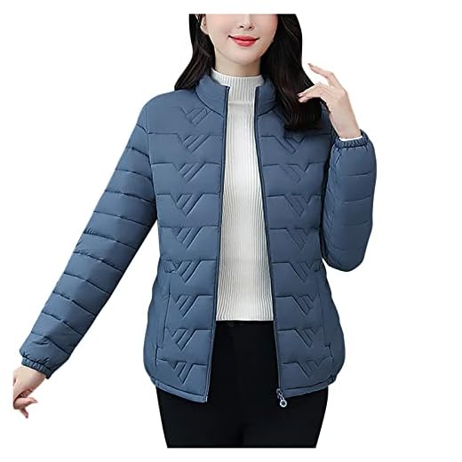 Abrigo corto de mujer de manga larga cálido abrigo sólido acolchado chaquetas al aire libre con bolsillos tienda de campaña para 4 personas, azul, XXXXL