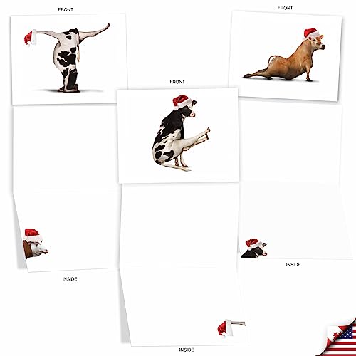 Image of The Best Card Company - 10 Blank Animal Christmas Note Cards - Assorted Bulk Holiday Cards for Men and Women, Fun Wildlife (4 x 5.12 Inch) - Holiday Bovine Nirvana M6545XSB