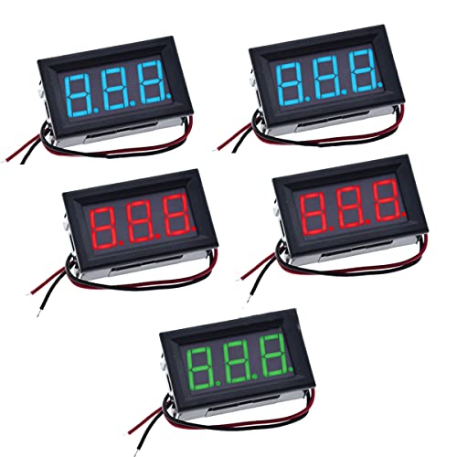 Ranoff 5 Stücke 0,56 Zoll LED Spannungsmesser Panel DC 5V-120V, Geeignet für Die Montage Von Automobil Motorplatten(Rot, Blau, Grün) Cover