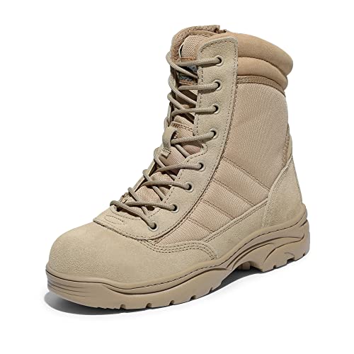 NORTIV 8 Steel Toe Boots for Men Safety Industrial & Construction Military Work Boots Slip Resistant ASTM F2413-18, TROOPER-STL 9.5 Sand