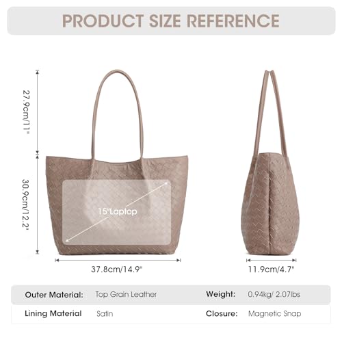 Image of Kattee Woven Tote Handbag for Women, Leather Large Tote Purse for Women Hobo Shoulder Bag Weekender Bags,14L | Woven, Leather, Large, Tote Purse, 14L
