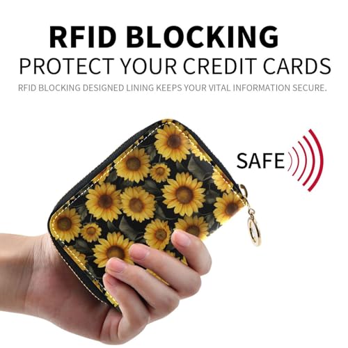 Sunflower Zipper Card Case Wallet for Women Single-Side Print PU Leather RFID Blocking 11 Compartments, Travel-Ready Ideal for Bags Clutches & Daily Commute2