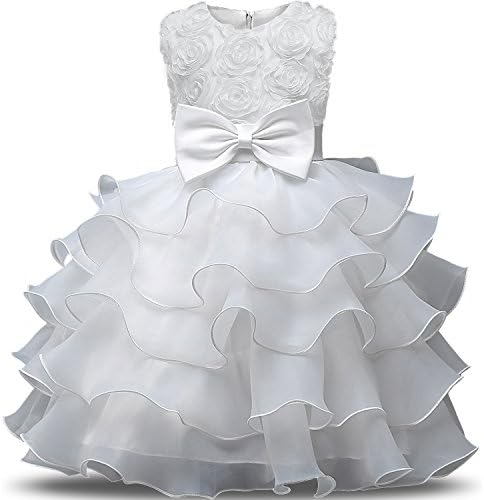 NNJXD Girl Dress Kids Ruffles Lace Party Wedding Dresses Size (70) 0-6 Months Flower White