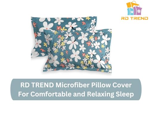 Image of RD TREND Glace Cotton Assorted Pillow Cover Set of 2 (4 Pcs) - Premium 210 TC, Standard Size 18 inchx28 inch | Soft & Breathable Floral Printed Design for Bedroom |Grey&Teal