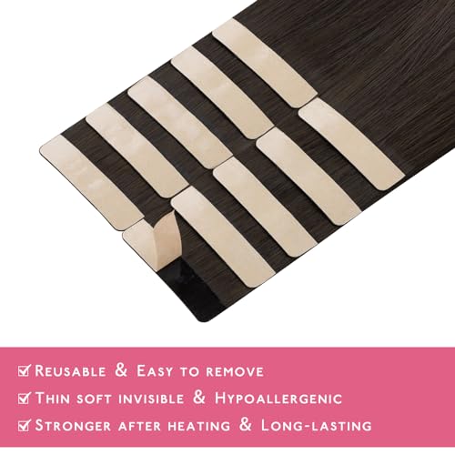 Image of WENNALIFE Tape in Hair Extensions Human Hair Dark Brown Tape in Extensions, 10pcs 20g 10 inch Remy Invisible Tape Ins Straight Colored Soft Real Human Hair Tape in Extensions Refill Set Extensions