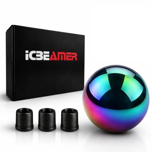 ICBEAMER Neo Chrome Aluminum Ball Style Shift Knob | Fits Automatic and 4, 5, 6 Speed Manual Transmission Vehicles | Interior Car Gear Lever Stick Shift Handle | Automotive Replacement Parts | 1 Piece