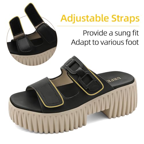Image of UBFEN Womens Chunky Wedge Platform Sandals Adjustable Double-Strap Square | Toed Open-Toe Style Suitable for Outdoor Casual Wear