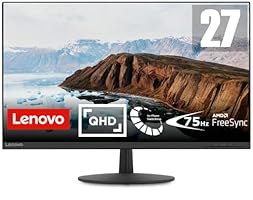 Lenovo L27q-30 68,58 cm (27 Zoll, 2560x1440, WQHD, 75Hz, WideView, entspiegelt) Monitor (HDMI, DisplayPort, 4ms Reaktionszeit, AMD Radeon FreeSync) schwarz
