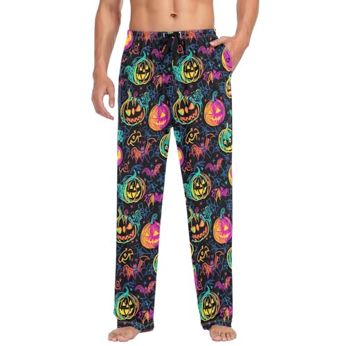 Men's Halloween Pumpkins Pajama Pants with Pockets - Straight Fit Cotton Sleep Bottoms for Lounge & Nightwear#385