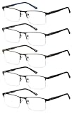 EYECEDAR 5 Stück Blaulichtfilter Lesebrille Herren Metall Halbrahmen Federscharniere Rostfreie Stähle Material Lesebrillen 1,5