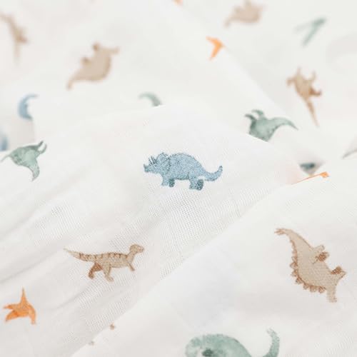 Image of Little Unicorn 100% Certified Natural Organic Cotton Muslin Swaddle Blanket 2 Pack | Giftable Set of 2 swaddles (Little Dino)