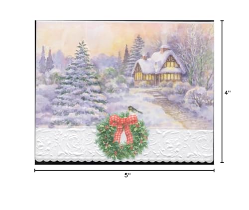 Image of Poster Foundry Christmas Holiday Winter Cottage Boxed Note Cards by Carol Wilson. 10 embossed 4x5 Die-Cut Notecards and Matching Envelopes in Decorative Gift Box with Magnetic Flap. NCPX2425