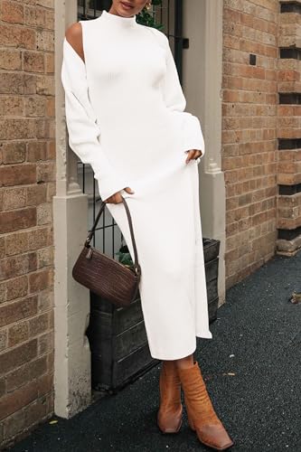 PRETTYGARDEN Women's Fall 2 Piece Outfits Knit Long Sleeve Cropped Cardigan Pullover Sweater Maxi Dress Sets Winter Clothing