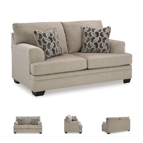 Image of Signature Design by Ashley Stonemeade Casual Loveseat with 2 Toss Pillows, Light Brown