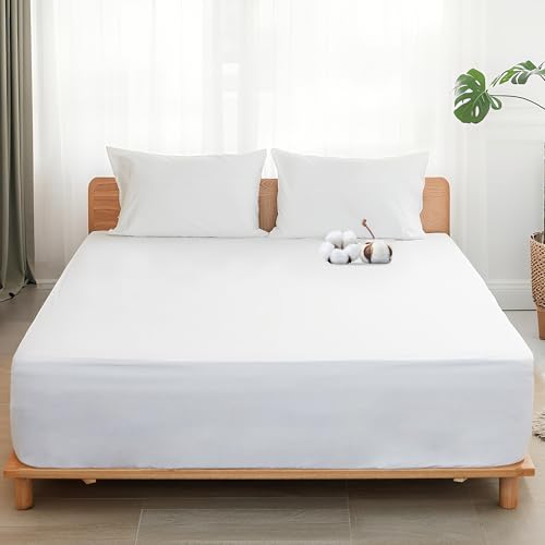 Sylvanora 100% Egyptian Cotton Fitted Sheet - 25cm Extra Deep Pocket with 4 Elastic Corner Straps - Breathable & Comfortable Double Bed Sheet (137x190cm) - Luxury Hotel Quality (White, Double)