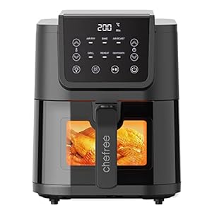 CHEFREE, Air Fryer 5 l met zichtbaar venster, 6 programma’s, led-touchscreen, 1500 W, minder olie en energiebesparend, anti-aanbakmand, compacte luchtfriteuse, AFW01