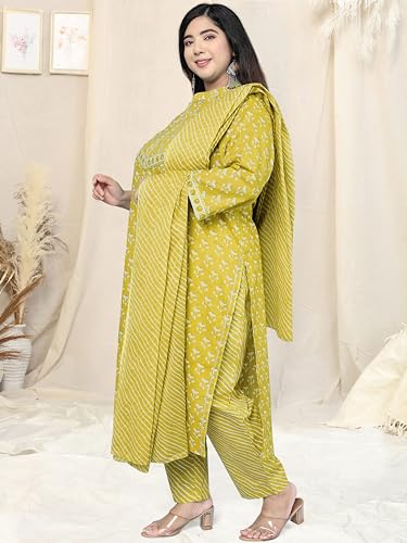 Image of MIRCHI FASHION Pure Cotton Plus Size Straight Kurta Set with Dupatta | 3 Piece Summer Ethnic Kurta Pant Set | Office Wear Salwar Suit for Women