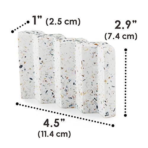 Tapeera Zig Zag Jesmonite Terrazzo Stone Soap Dish For Bathroom Sink - Concrete Soap Saver For Bar Soap Holder For Shower - Sponge Holder - Self Draining Soap Dish Holder - Kitchen Soap Tray (White) #TOP4