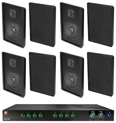 Audiosavings Bundle: JBI CSMA240 Commercial/Restaurant 2 x 40w Amplifier 4ohm/8ohm/70V/100V, 8 inputs Bundle with (4) Pair Rockville RockSlim 70B Black 5.25
