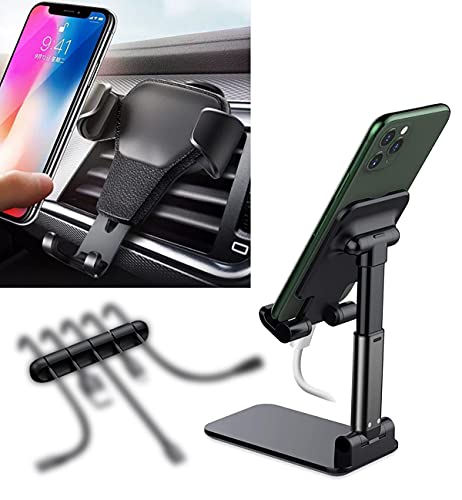 Car Phone Holder Mount-Cell Phone Stand Foldable, Angle & Height Adjustable,Universal Phone Car Air Vent Holder Cradle,Cable Clips-Cord Organizer,3in1 kit for with Most Mobile Phone/Tablet/iPad