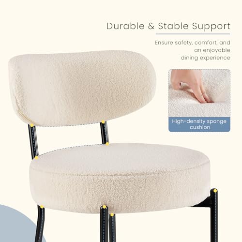 DUMOS Dining Chairs Set of 2, Mid Century Modern Chair Round Upholstered Curved Backrest, Kitchen Vanity Living Room Chairs with Black Metal Legs,Ivory White DUMOS Dining Chairs Set of 2, Mid Century Modern Chair Round Upholstered Curved Backrest, Kitchen Vanity Living Room Chairs with Black Metal Legs,Ivory White - Image 5