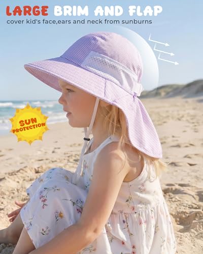 Image of Toddler Baby Sun Hat Kids Summer Beach Essentials Adjustable Beach Hats with Bucket Wide Brim for Boys Girls Age 0-14 Years