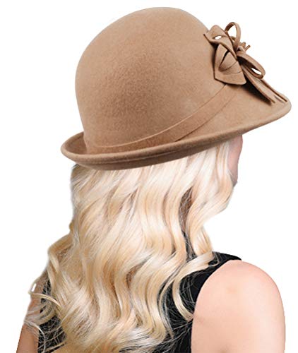 Bellady ZXG18010002 Women'S Elegant Flower Wool Cloche Bucket Bowler Hat,Camel thumb #2