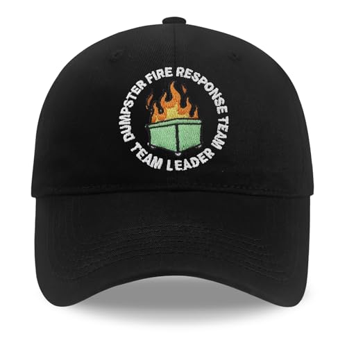 XIAOSLMP Funny Gifts for Men Women, Dumpster Fire Hat Response Team Leader Embroidered Adjustable Cotton Baseball Cap Black