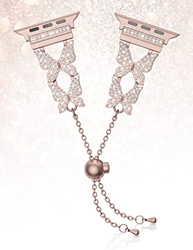 Wearlizer Bling Bands Compatible With Apple Watch Bands 38Mm 40Mm 41Mm Women Girls,Butterfly Metal Jewelry Adjustable Bracelet For Iwatch Series Se 8 7 6 5 4 3 2 1(Rose Gold) #TOP2