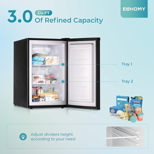 EUHOMY Upright freezer, 3.0Cubic Feet, Single Door Compact Mini Freezer with Reversible Door,Small freezer for Home/Dorms/Apartment/Office, Black