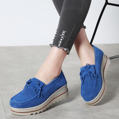 Image of Women's Leather Platform Loafers Faux Suede Comfort Moccasins Comfortable Thick Soled Breathable Loafers