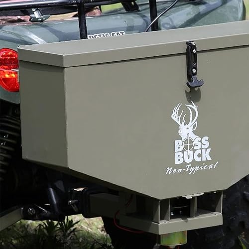 Boss Buck ATV Seeder/Spreader w/ Wireless Control & Adjustable Flow, 80 lb Capacity - Lawn, Garden & Farming Equipment w/ 2-inch Receiver Hitch, Spreads Feed, Seed, Salt & Fertilizer