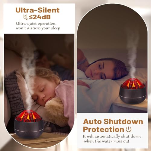 Image of Volcano Flame Aroma Diffuser 300 ml Ultrasonic Cool Mist Humidifier with LED Flame Effect, Essential Oil Diffuser, Continuous & Interval Spray Modes for Bedroom, Home, Office, Yoga Room