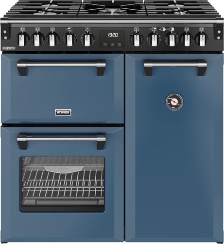 Stoves Richmond Deluxe 90DF 90cm Wide Dual Fuel Range Cooker with Gas Hob - Twilight Blue - Energy A Rated