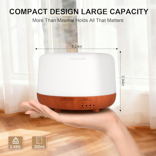 Image of Marchred 300ML Essential Oil Diffuser, Small Aromatherapy Diffuser with Remote, 7-Color LED Light, 4 Timer Settings, Safe Auto-Off, for Bedroom, Desk, Home Office