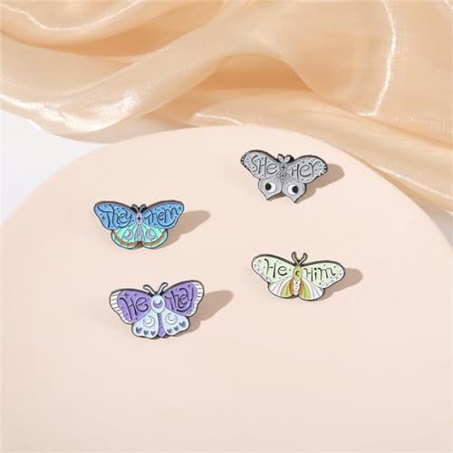 Image of 5PCs Pronouns Cute Butterfly Pin She They /He Him /They Them /She Her /He They Gender Enamel Pin Set Identity Bulk Pins for Pride Parade Daily Wear Lapel Hat Backpack Women Girls Jewelry Gift