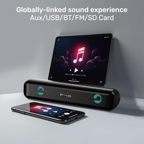 Image of Vibe Bluetooth Soundbar 30W Signature Sound Wireless Portable Speaker, Dual Passive Radiators, Up to 6hrs Playback,TWS, Call Function, Type-C Charging, USB, AUX Bluetooth Sound Bar, Black