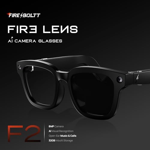 Image of Fire-Boltt Fire-Lens F2 AI Camera Smart Glasses, 8MP Camera, Hands-Free Photo & Video, Vision AI, 32GB Storage, Open-Ear Audio, Voice & Touch Control