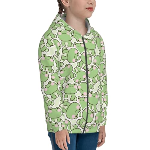 Cute Frog in Sitting Pose Kid Hoodies Boys Zip Up Sweatshirts Girls Pullover with Pocket4