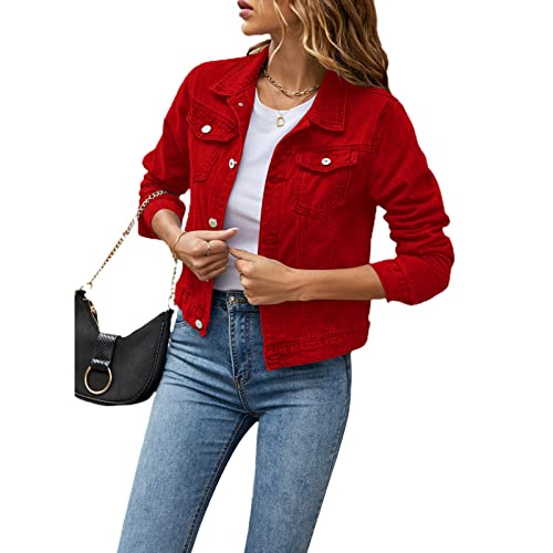 Women 's Basic Denim Jacket Casual Long Sleeve Button Down Stretchy Jean Jacket Coat