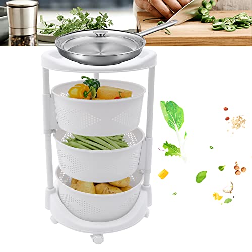 Dyrabrest Multi-Layer Kitchen Storage Rack,3 Tier Rotating Vegetable Organizer With Lockable Casters,Floor-Standing Storage Rack,Household Storage Rack For Home Kitchen Bathroom Salon,White (3-Tier) #TOP2