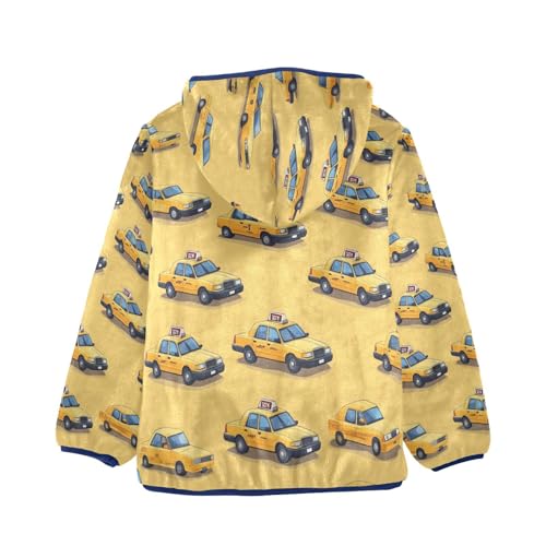 Yellow Taxi Car Toddler Fleece Jacket Girl Boys Hooded Fleece Jacket Coat Warm Outwear Zip-up 3-10T2