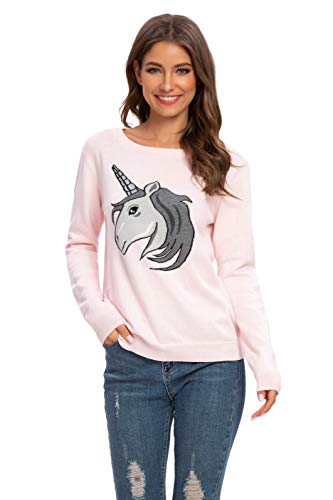 Alcea Rosea Jersey de punto para mujer, de algodón, de manga larga, con estampado de animales, túnica rosa unicornio L Cover