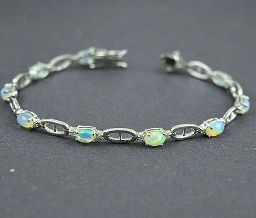 925 Sterling Silver Natural Oval Ethiopian Opal Wedding Bracelet Gift Jewelry #TOP2