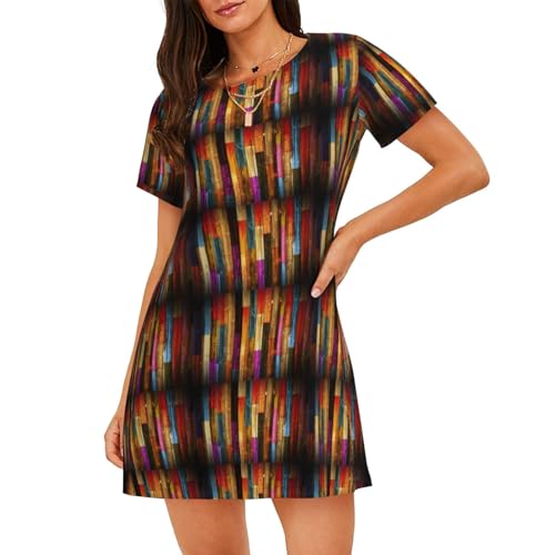 Chemise de nuit manches courtes imprimé bois coloré vêtement de nuit léger femme