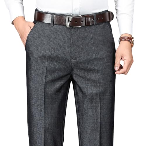 Oldenease - Men’S Pleated Ice Silk High-Waist Comfort Pants, Expandable Waist Regular Fit Premium Comfort Slacks