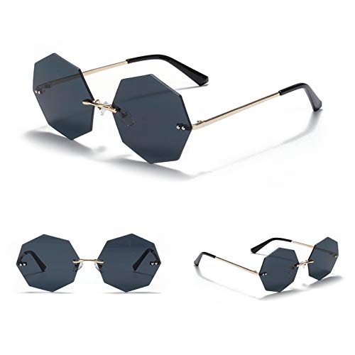 Polygon Rimless Sunglasses For Women Vintage Clear Colorful Lens Sun Glasses Octagonal Metal Sungshades For Men4