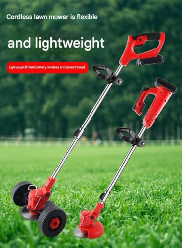 Image of Electric Wireless Rechargeable Edge Cutter 48V-25cm Cutting Width|3-in-1 Mower & Trimmer|Adjustable Height |3 Blade Types Professional High Carbon Stainless Steel (U-Shape-Red)